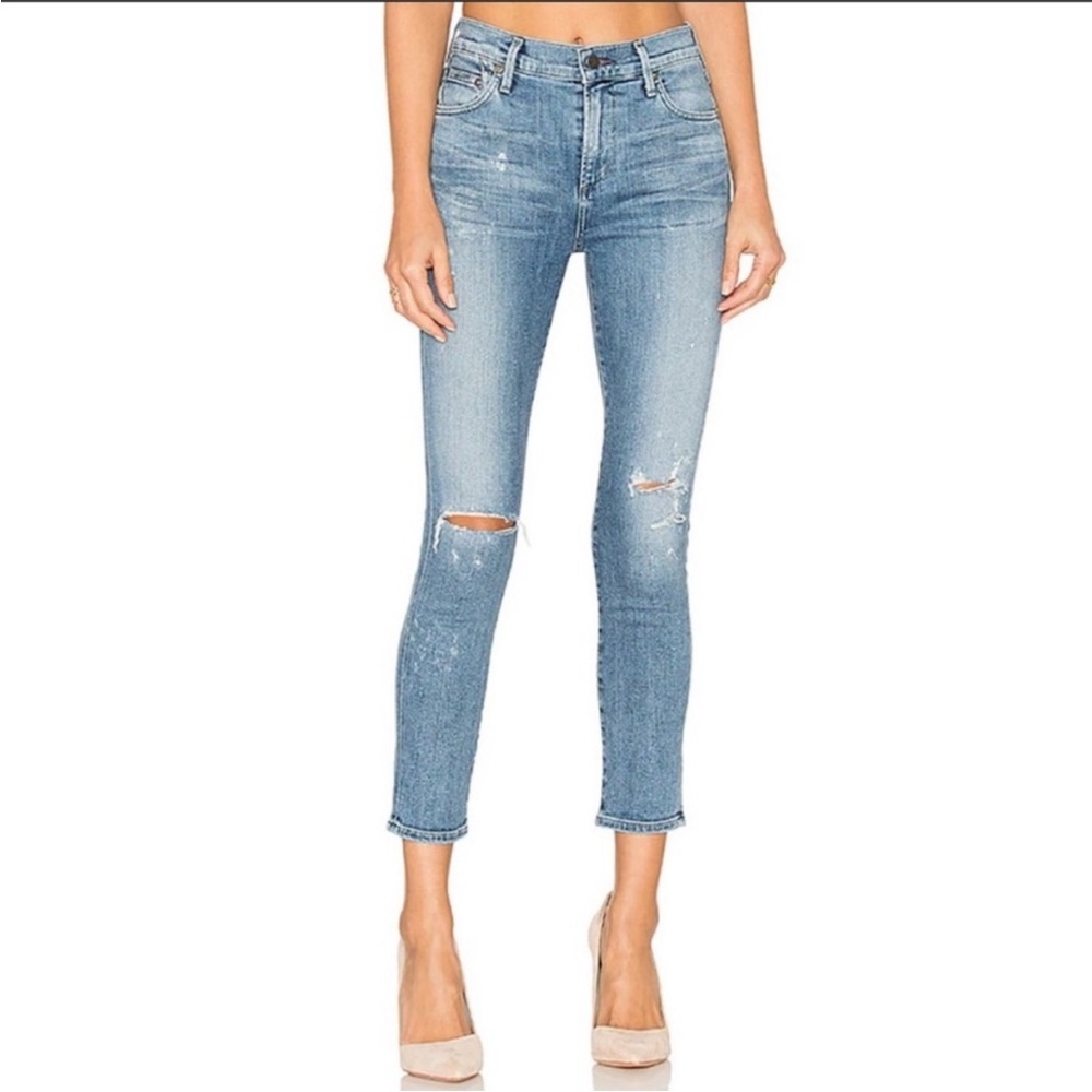 Citizens of humanity Rocket Crop High Rise Skinny Blue Distressed Jeans Size 28